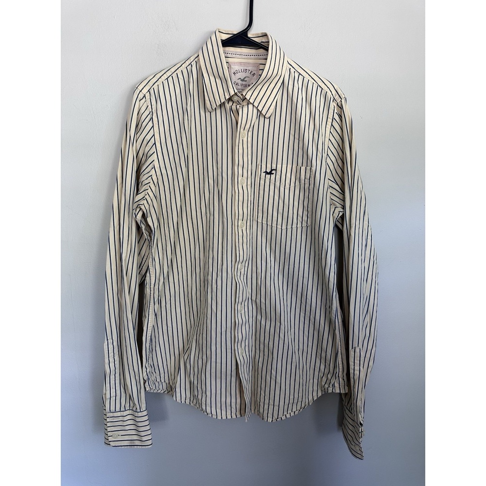 VTG 2000s Hollister Yellow Striped Muscle Button Down Shirt Size MEDIUM Y2K